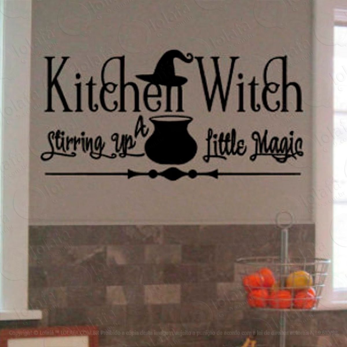 Frase Cozinha de Bruxa Adesivo de Parede Decorativo para Casa, Sala, Quarto e Vidro Mod:106
