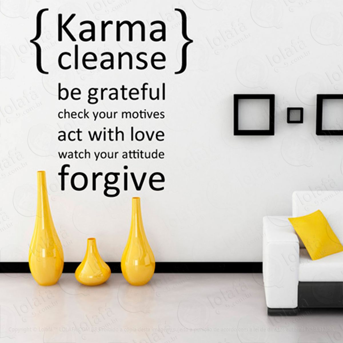 Frase Karma Adesivo de Parede Decorativo para Casa, Sala, Quarto e Vidro Mod:115