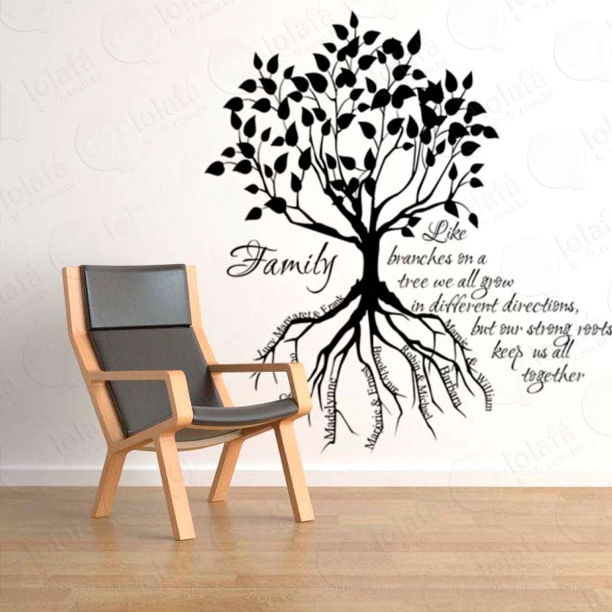 Frase Raízes Família Adesivo de Parede Decorativo para Casa, Sala, Quarto e Vidro Mod:122