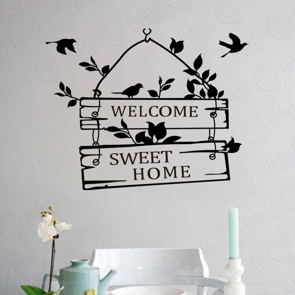 Frase Welcome Home Adesivo de Parede Decorativo para Casa, Sala, Quarto e Vidro Mod:123