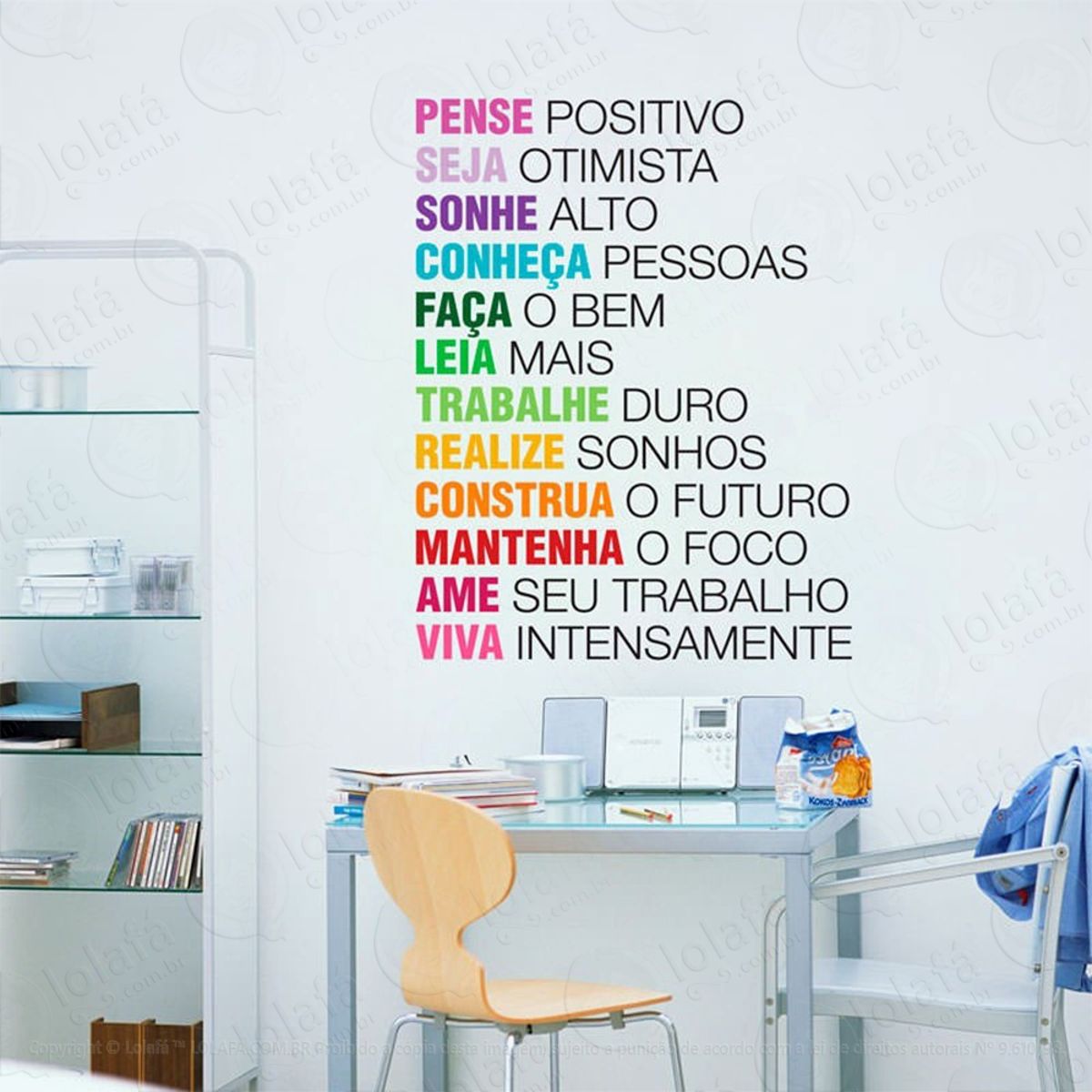 Pense Positivo Adesivo de Parede Frase Personalizada para Sala, Quarto, Porta e Vidro Mod:5