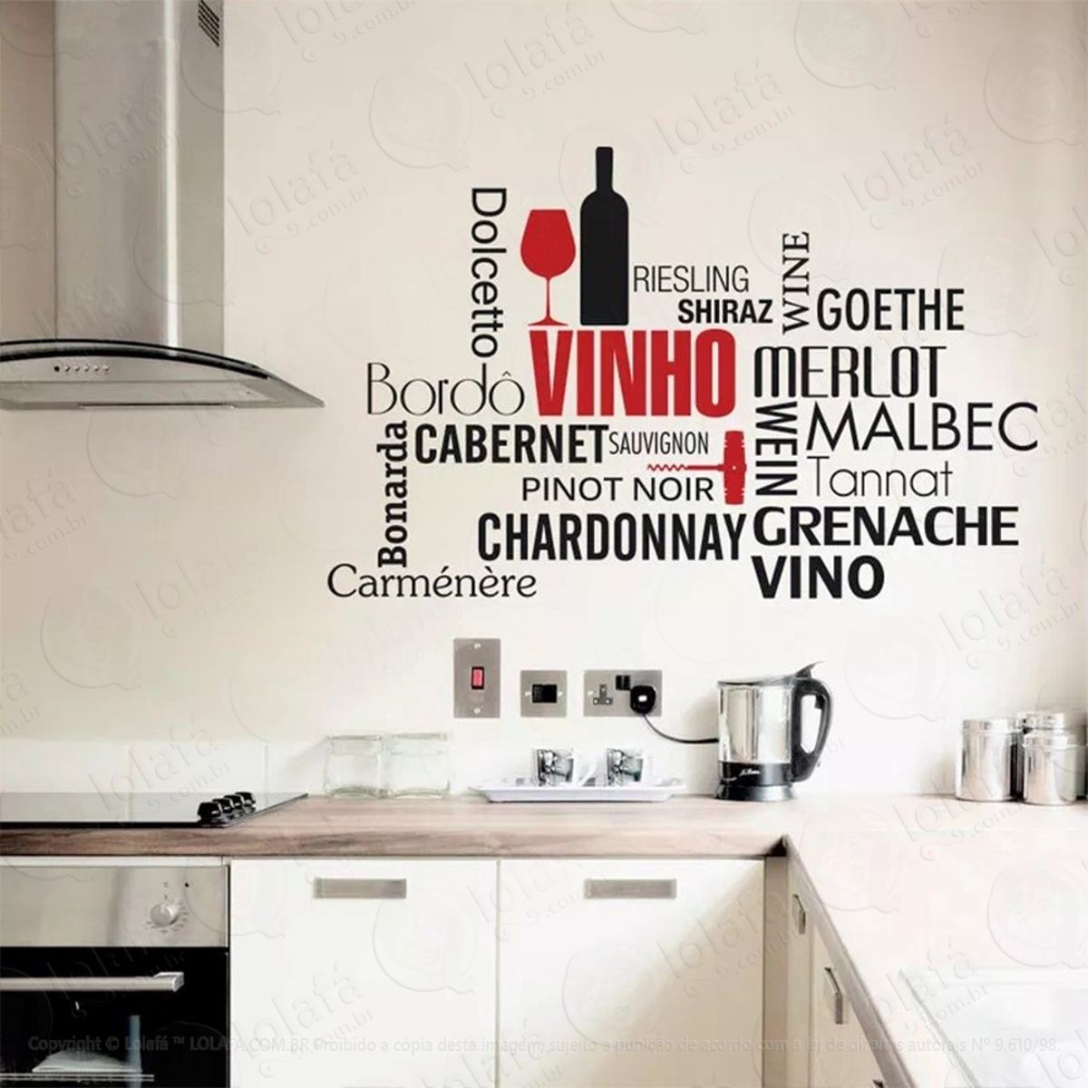 Vinho Adesivo de Parede Frase Personalizada para Sala, Quarto, Porta e Vidro Mod:8