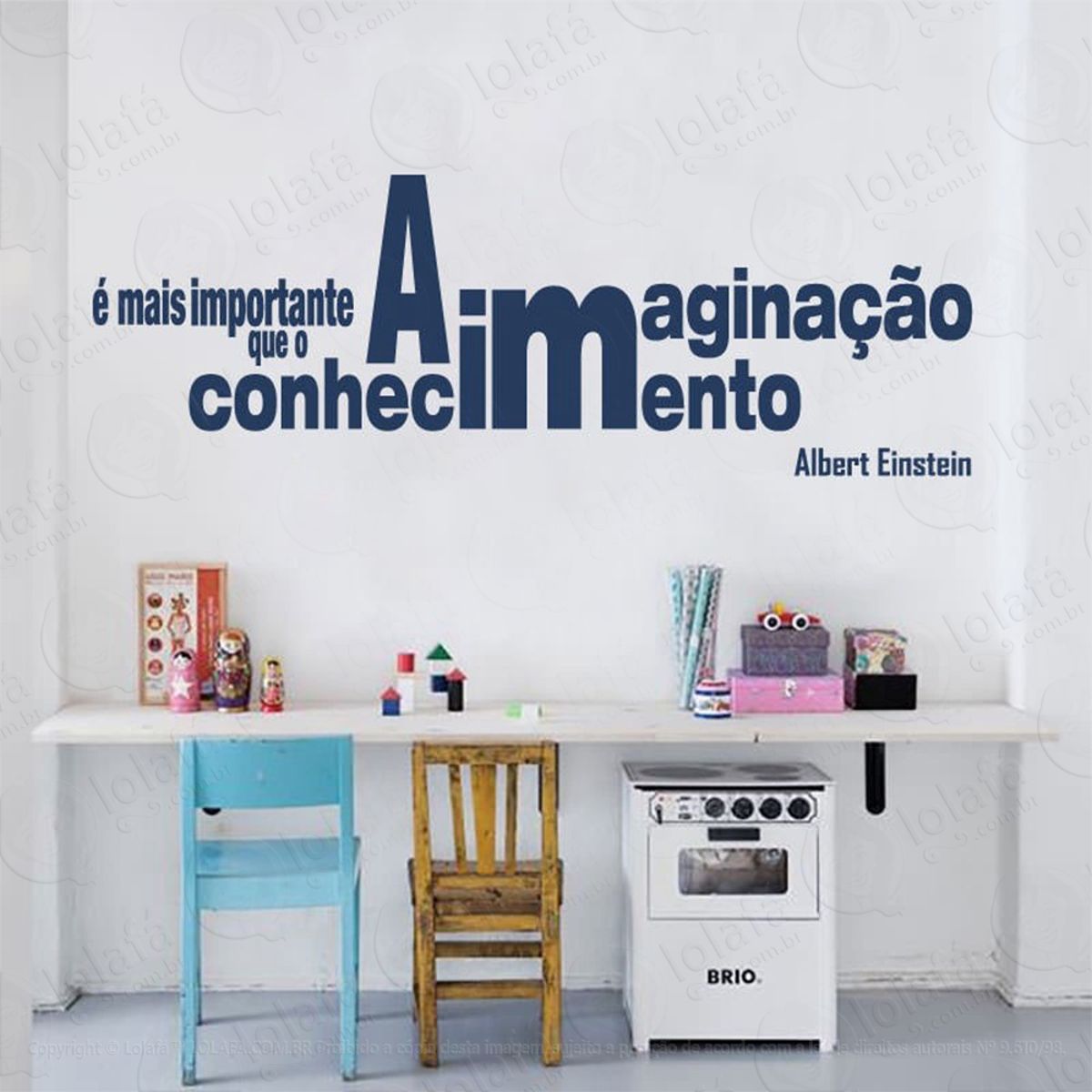 A Imaginação Adesivo de Parede Frase Personalizada para Sala, Quarto, Porta e Vidro Mod:22