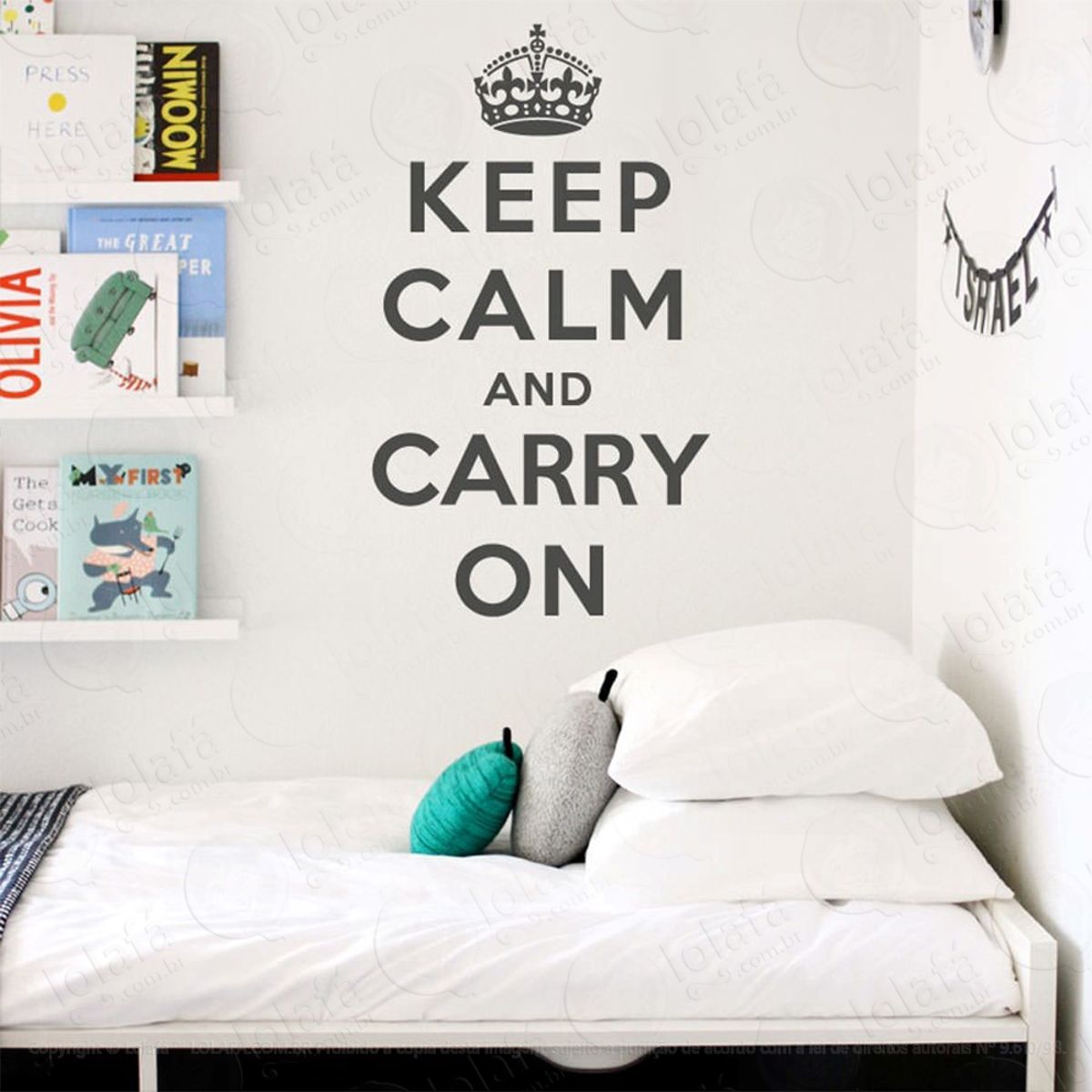 Keep Calm And Carry Adesivo de Parede Frase Personalizada para Sala, Quarto, Porta e Vidro Mod:25