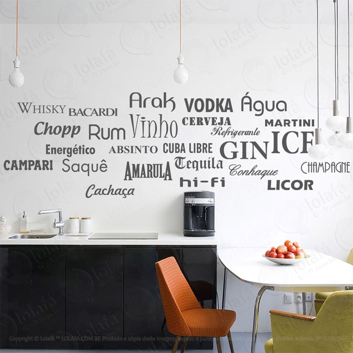Bebidas Adesivo de Parede Frase Personalizada para Sala, Quarto, Porta e Vidro Mod:28