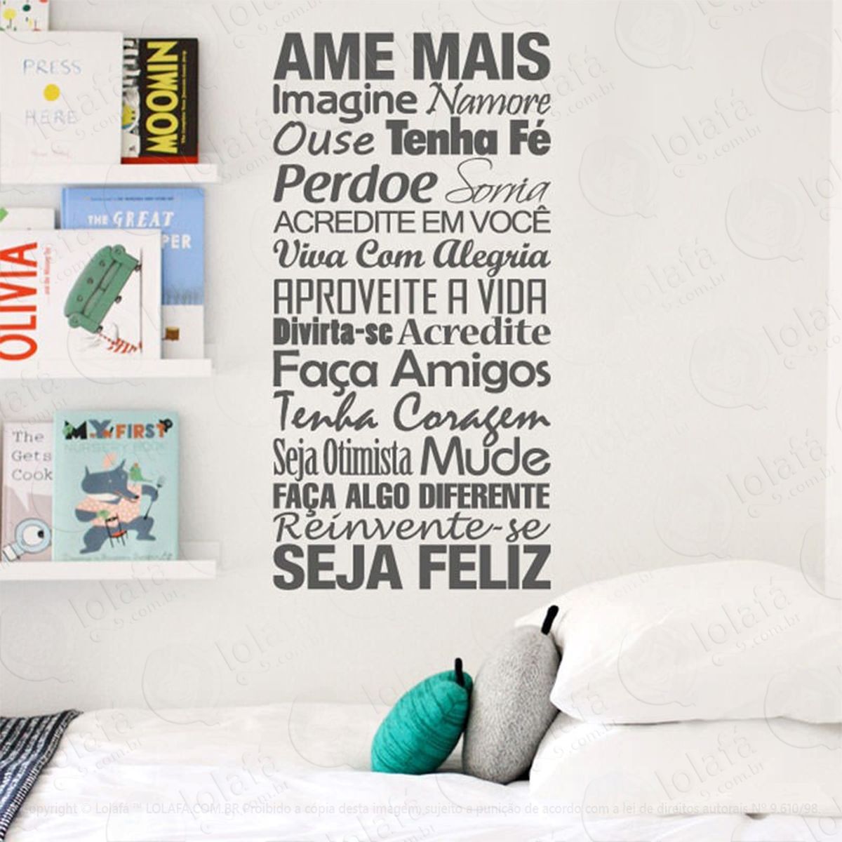 Ame Mais Adesivo de Parede Frase Personalizada para Sala, Quarto, Porta e Vidro Mod:29