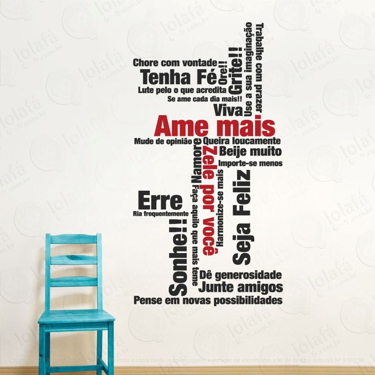 Ame Mais Mosaico Adesivo de Parede Frase Personalizada para Sala, Quarto, Porta e Vidro Mod:31