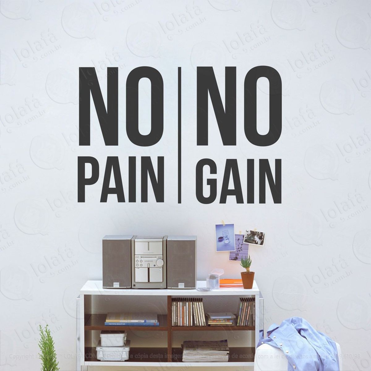 No Pain No Gain Adesivo de Parede Frase Personalizada para Sala, Quarto, Porta e Vidro Mod:42