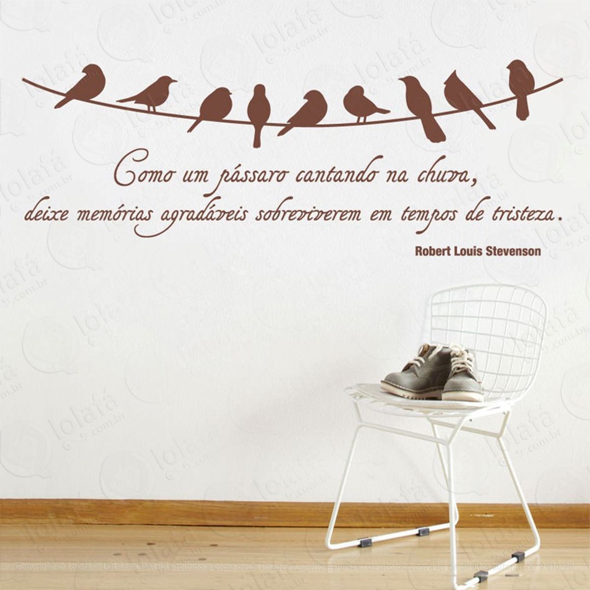 Pássaro Cantando Adesivo de Parede Frase Personalizada para Sala, Quarto, Porta e Vidro Mod:63
