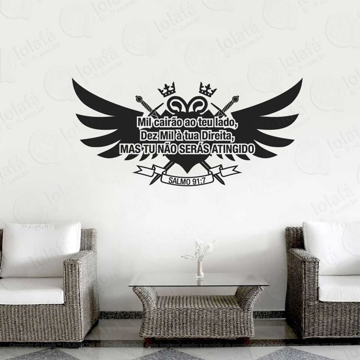 Salmo 91:7 Adesivo de Parede Frase Personalizada para Sala, Quarto, Porta e Vidro Mod:66