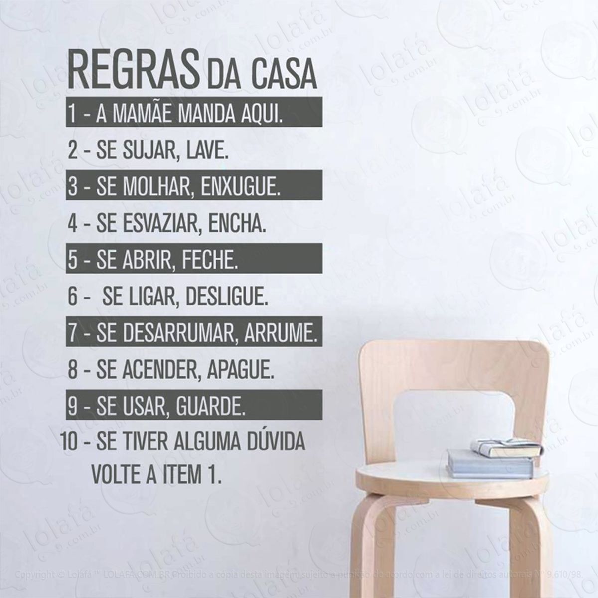 Regras Da Casa Adesivo de Parede Frase Personalizada para Sala, Quarto, Porta e Vidro Mod:67