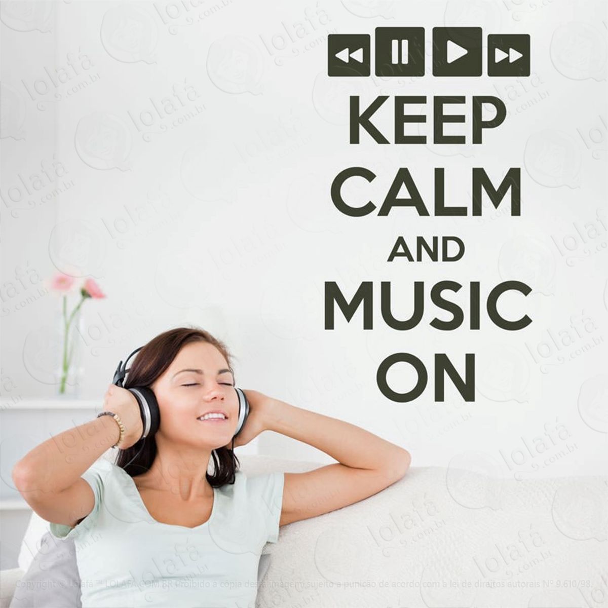Keep Calm And Music Adesivo de Parede Frase Personalizada para Sala, Quarto, Porta e Vidro Mod:68