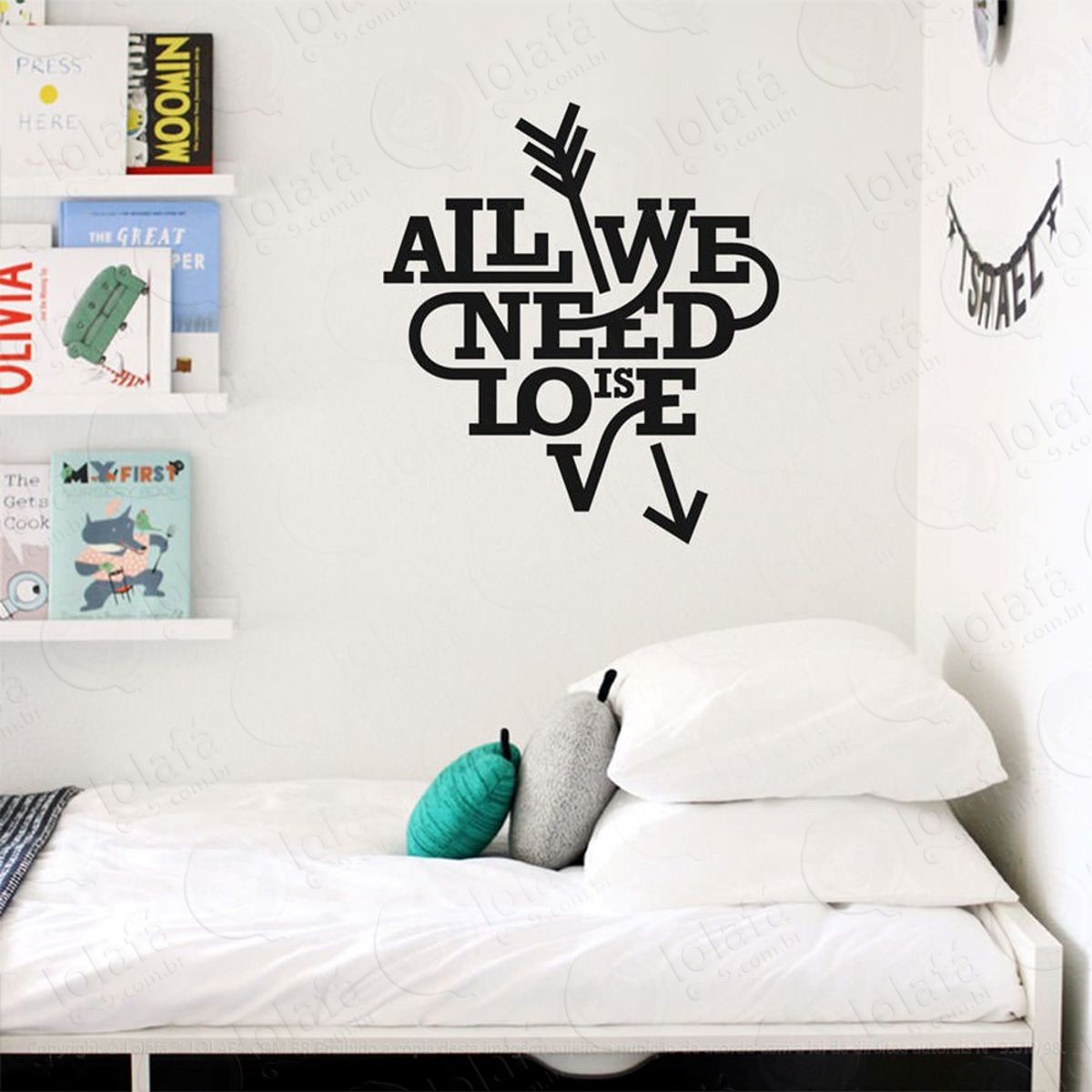 All We Need Is Love Adesivo de Parede Frase Personalizada para Sala, Quarto, Porta e Vidro Mod:71