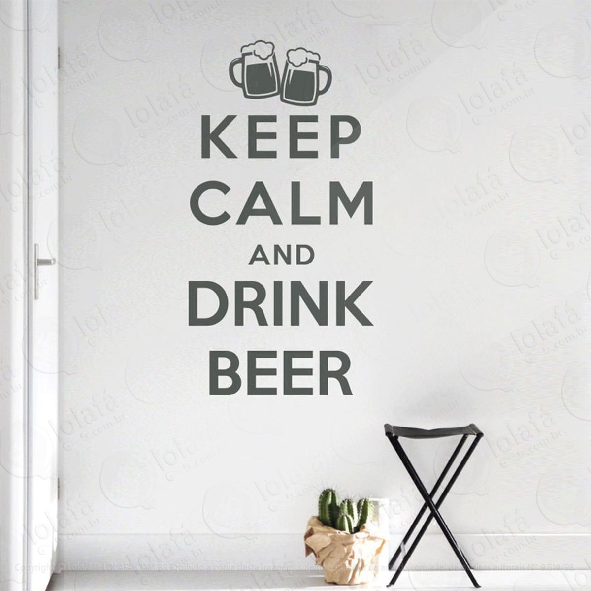 Keep Calm And Drink Adesivo de Parede Frase Personalizada para Sala, Quarto, Porta e Vidro Mod:73