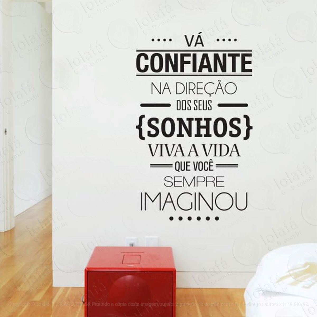 Vá Confiante Adesivo de Parede Frase Personalizada para Sala, Quarto, Porta e Vidro Mod:74