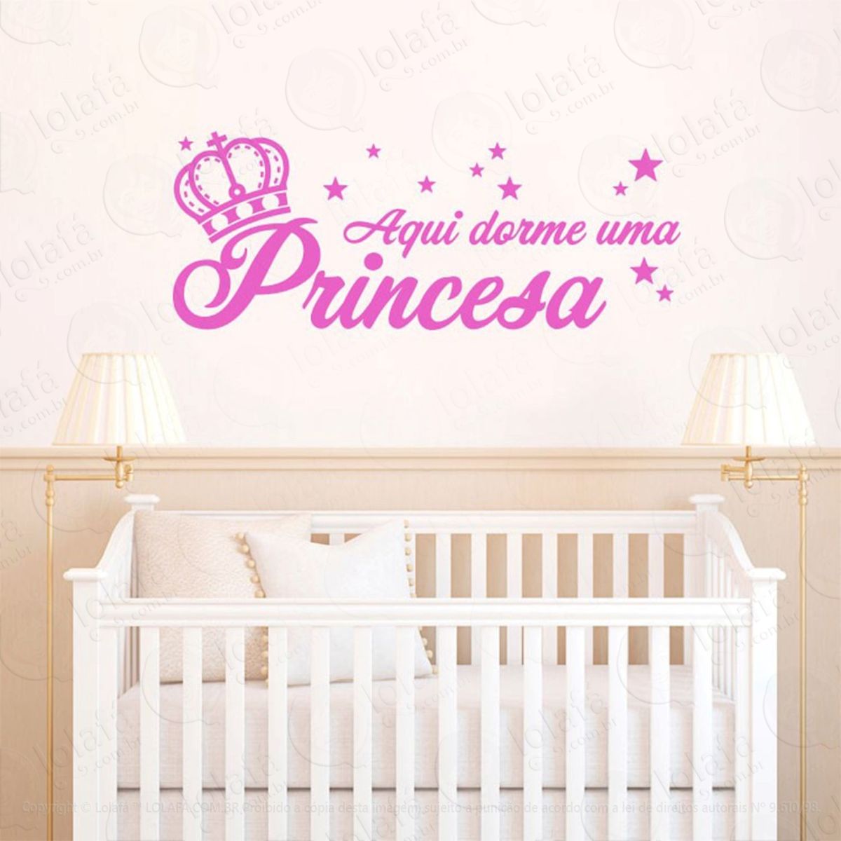 Aqui Dorme Uma Princesa Adesivo de Parede Frase Personalizada para Sala, Quarto, Porta e Vidro Mod:83