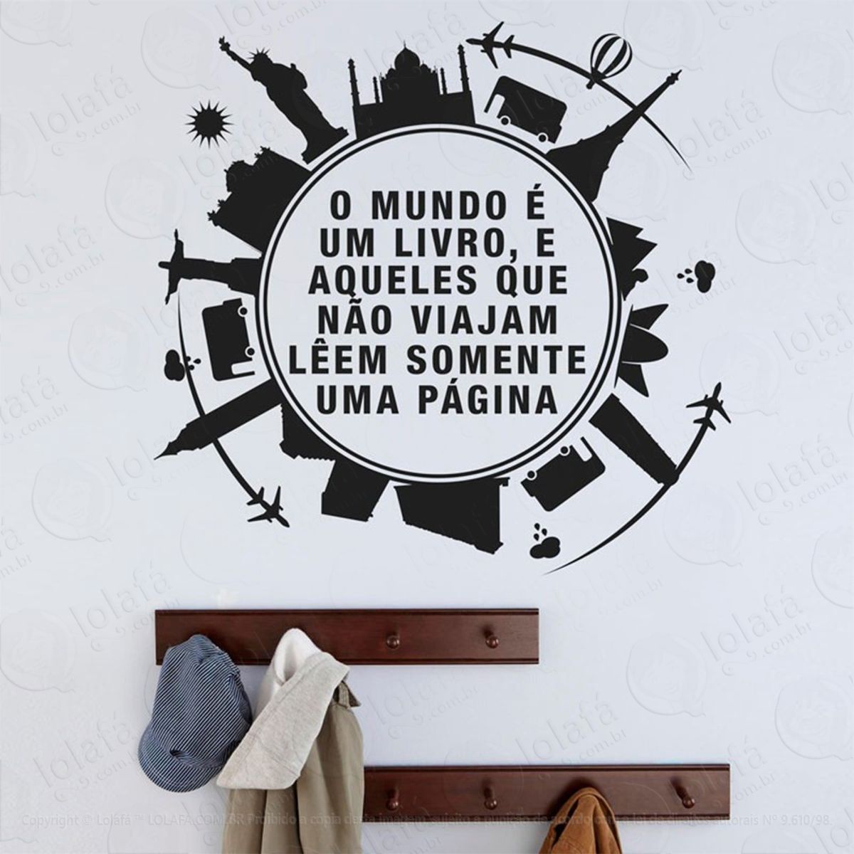 O Mundo É Um Livro Adesivo de Parede Frase Personalizada para Sala, Quarto, Porta e Vidro Mod:84