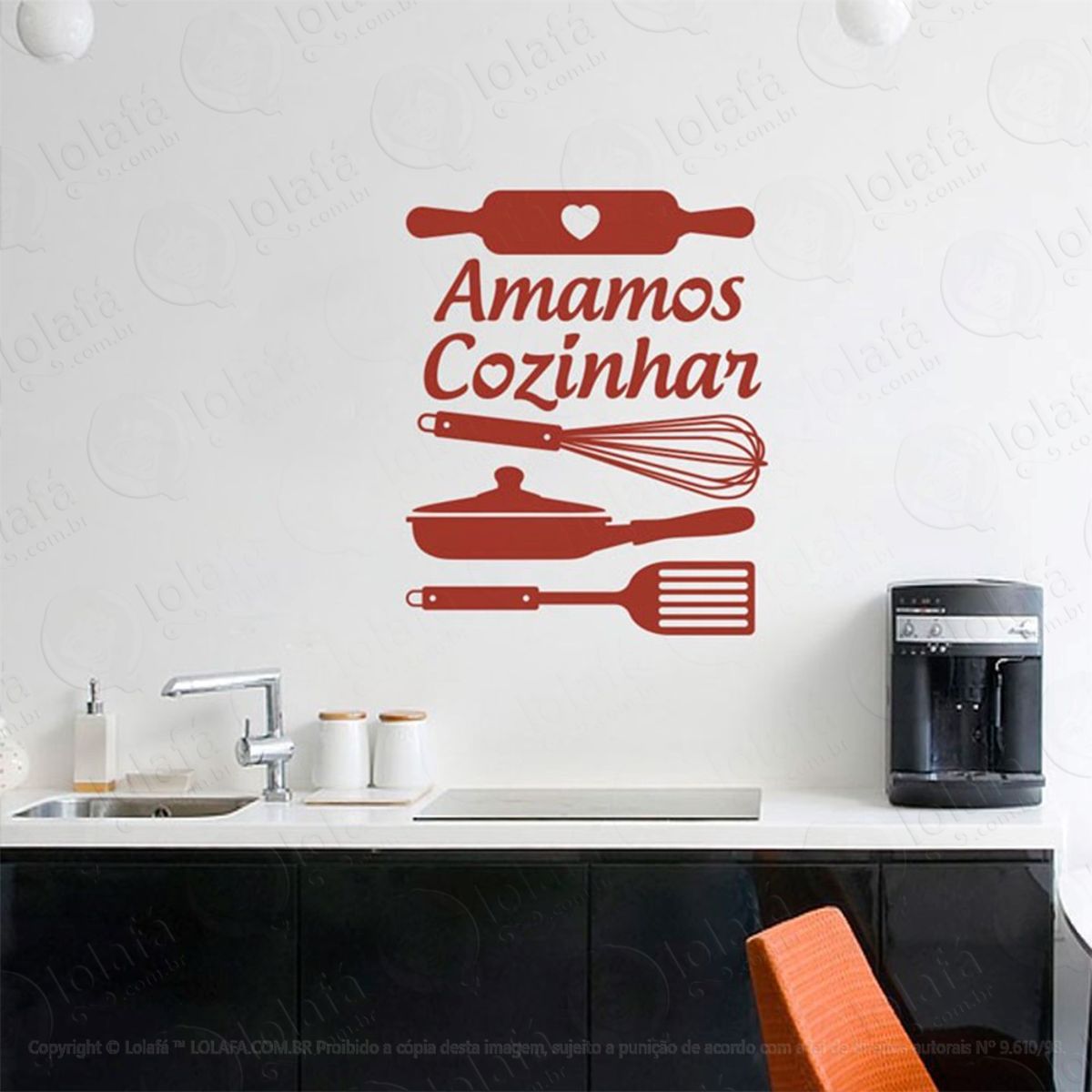 Amamos Cozinhar Adesivo de Parede Frase Personalizada para Sala, Quarto, Porta e Vidro Mod:86