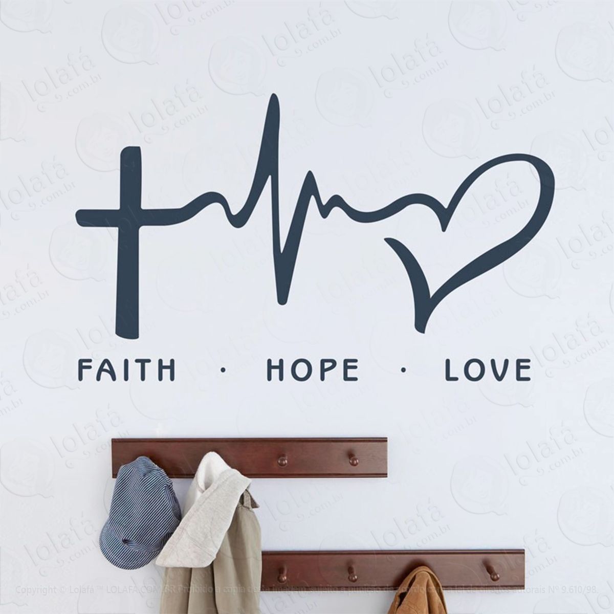 Faith, Hope, Love Adesivo de Parede Frase Personalizada para Sala, Quarto, Porta e Vidro Mod:94