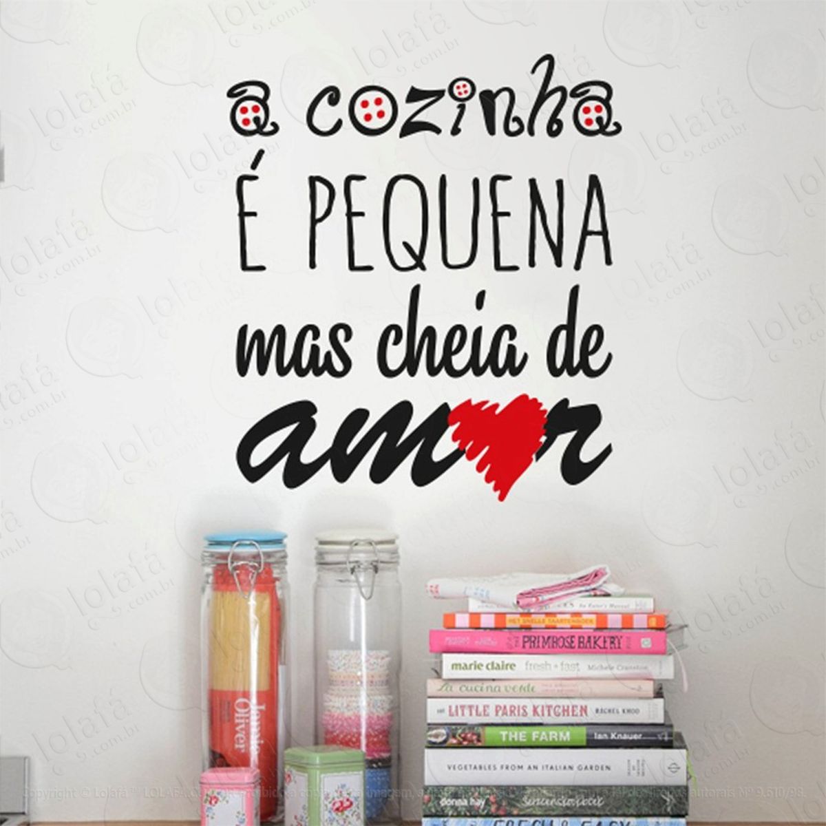 Cozinha E Amor Adesivo de Parede Frase Personalizada para Sala, Quarto, Porta e Vidro Mod:96