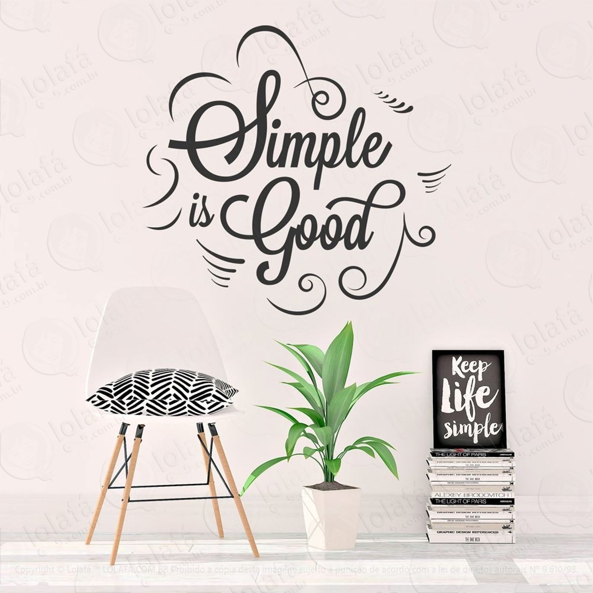 Simple Is Good Adesivo de Parede Frase Personalizada para Sala, Quarto, Porta e Vidro Mod:106