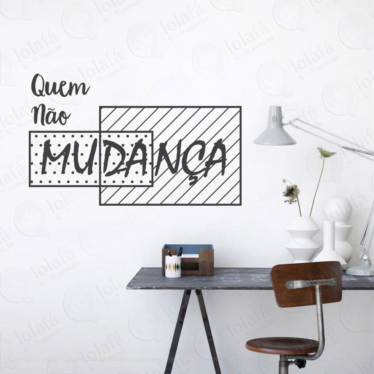 Quem Não Muda Adesivo de Parede Frase Personalizada para Sala, Quarto, Porta e Vidro Mod:107