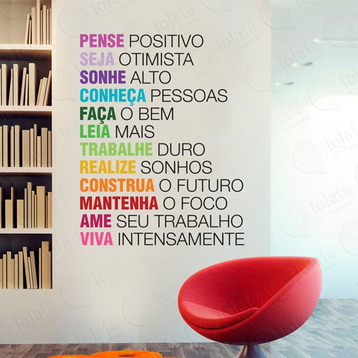 Pense Positivo Adesivo de Parede Frase Personalizada para Sala, Quarto, Porta e Vidro Mod:113