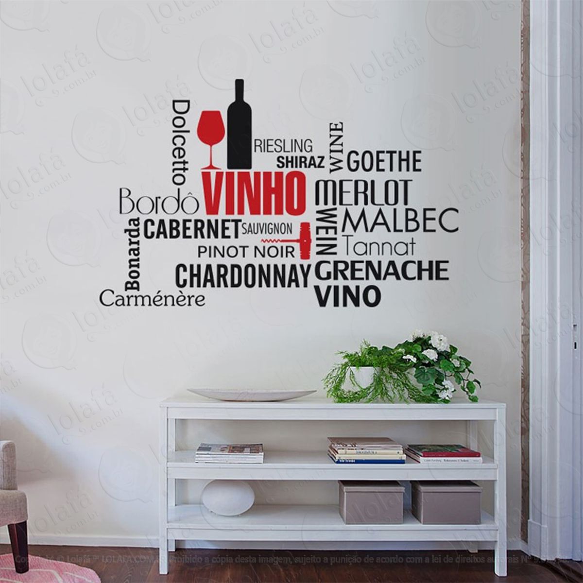 Vinho Adesivo de Parede Frase Personalizada para Sala, Quarto, Porta e Vidro Mod:116