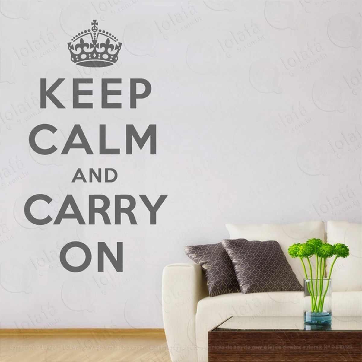 Keep Calm And Carry Adesivo de Parede Frase Personalizada para Sala, Quarto, Porta e Vidro Mod:131
