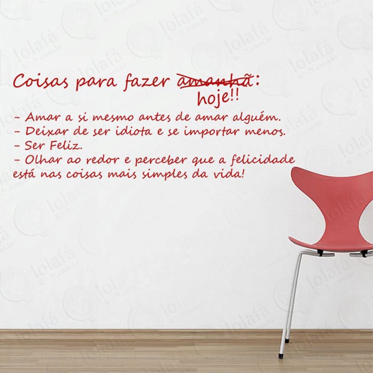Coisas Para Fazer Hoje Adesivo de Parede Frase Personalizada para Sala, Quarto, Porta e Vidro Mod:132