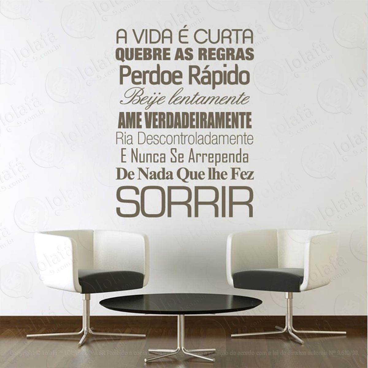 A Vida É Curta Adesivo de Parede Frase Personalizada para Sala, Quarto, Porta e Vidro Mod:133
