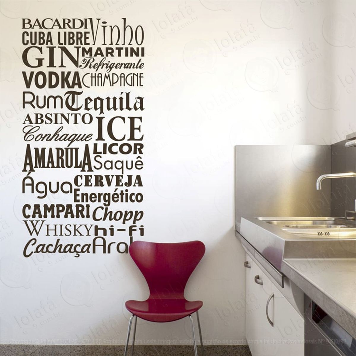 Bebidas Adesivo de Parede Frase Personalizada para Sala, Quarto, Porta e Vidro Mod:134