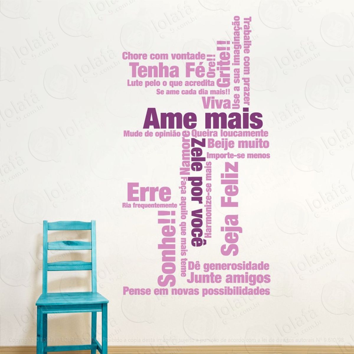 Ame Mais Mosaico Adesivo de Parede Frase Personalizada para Sala, Quarto, Porta e Vidro Mod:137