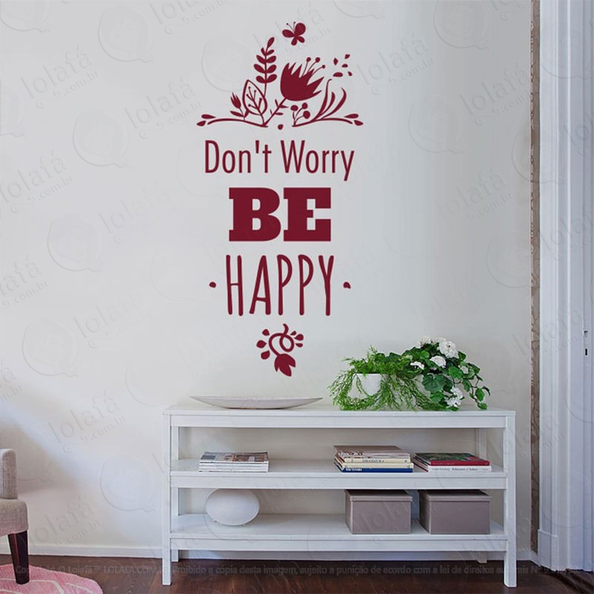 Dont Worry Be Happy Adesivo de Parede Frase Personalizada para Sala, Quarto, Porta e Vidro Mod:139