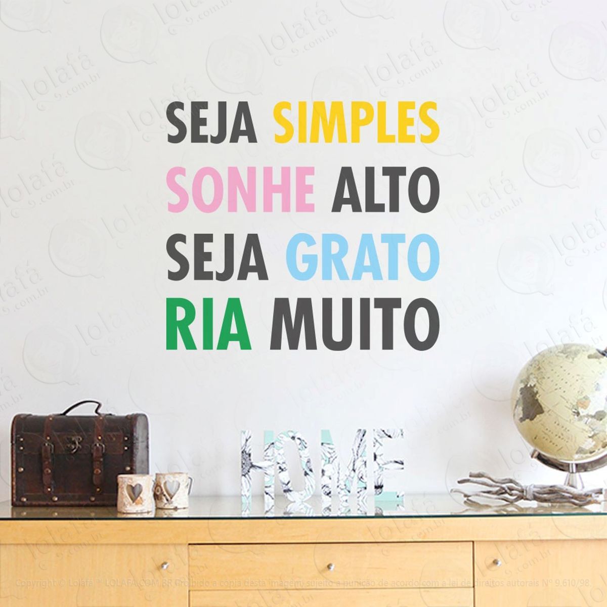 Seja Simples Adesivo de Parede Frase Personalizada para Sala, Quarto, Porta e Vidro Mod:145