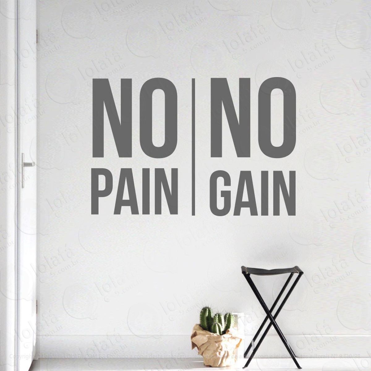 No Pain No Gain Adesivo de Parede Frase Personalizada para Sala, Quarto, Porta e Vidro Mod:147