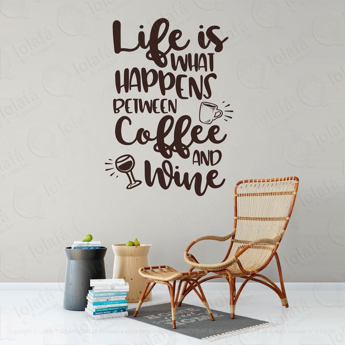 Coffee And Wine Adesivo de Parede Frase Personalizada para Sala, Quarto, Porta e Vidro Mod:154