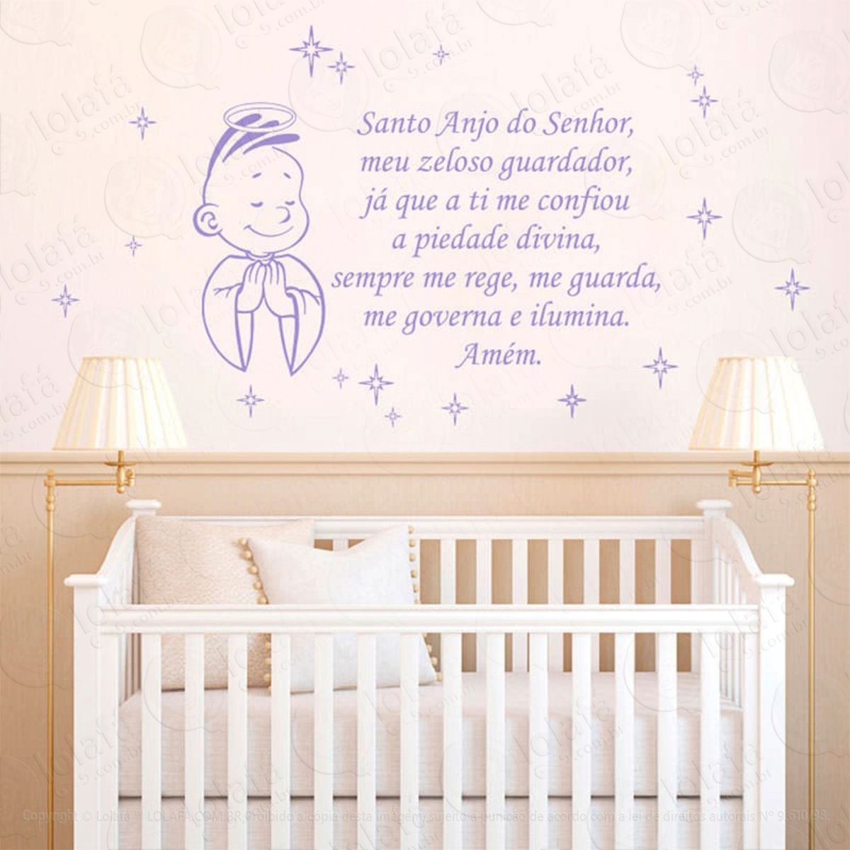 Santo Anjo Adesivo de Parede Frase Personalizada para Sala, Quarto, Porta e Vidro Mod:155