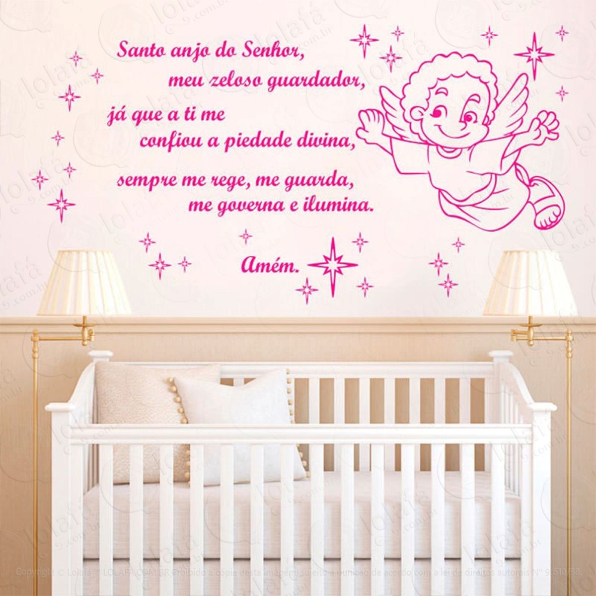 Santo Anjo Adesivo de Parede Frase Personalizada para Sala, Quarto, Porta e Vidro Mod:157