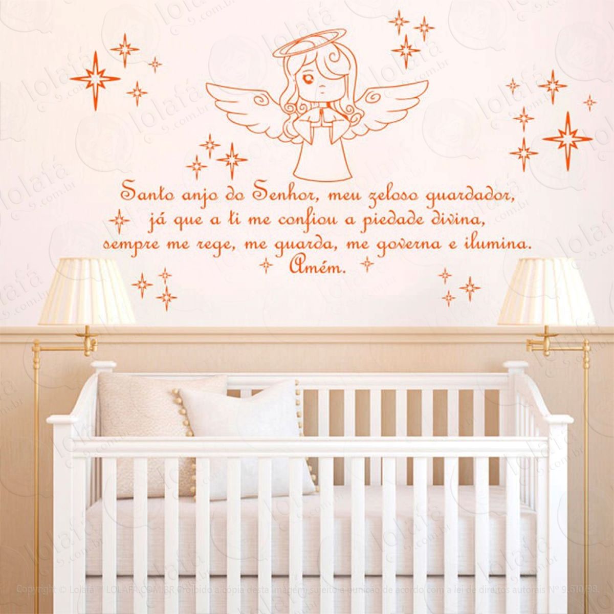 Santo Anjo Adesivo de Parede Frase Personalizada para Sala, Quarto, Porta e Vidro Mod:158