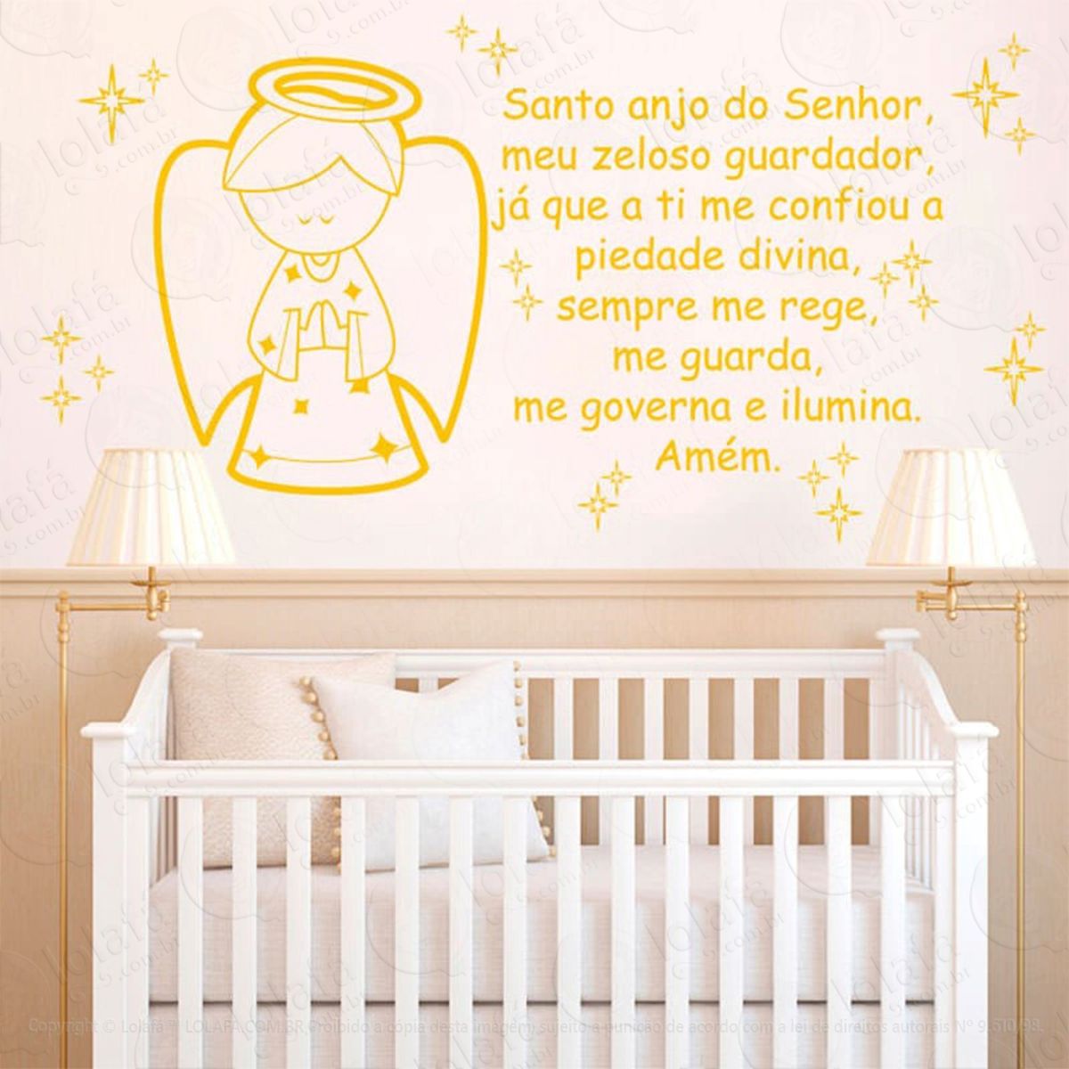 Santo Anjo Adesivo de Parede Frase Personalizada para Sala, Quarto, Porta e Vidro Mod:160