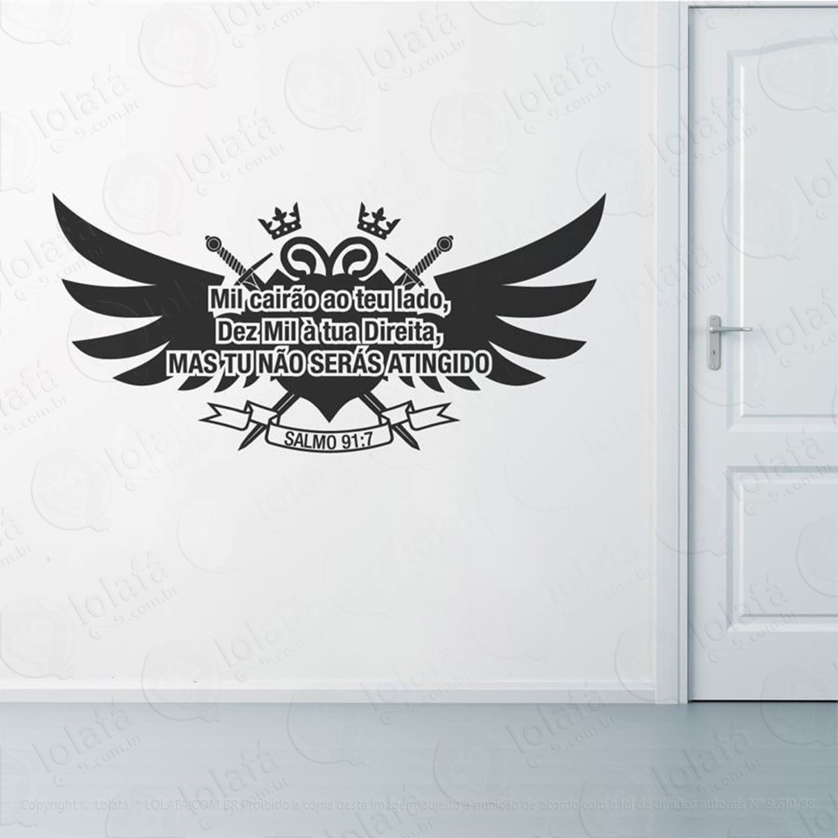 Salmo 91:7 Adesivo de Parede Frase Personalizada para Sala, Quarto, Porta e Vidro Mod:170