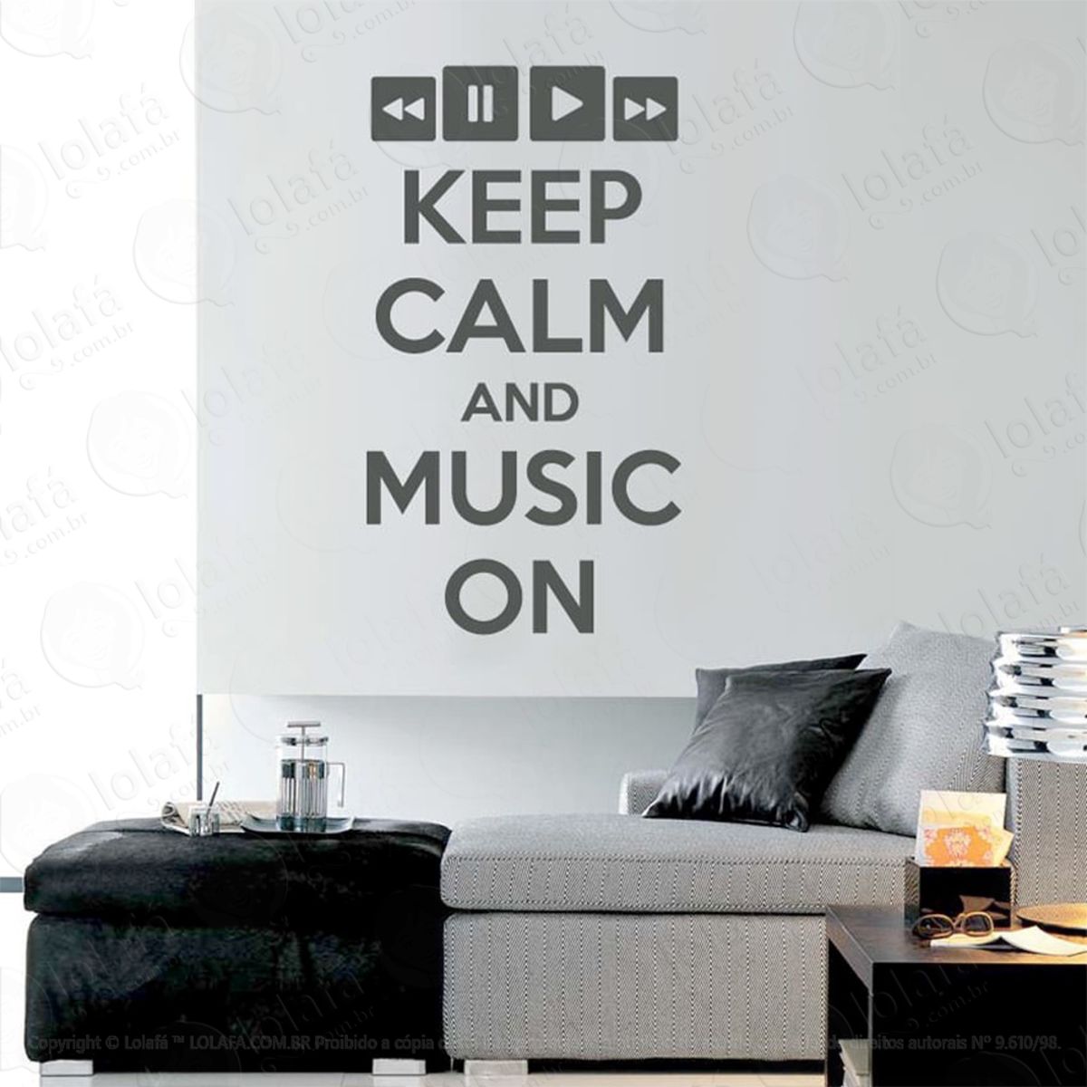 Keep Calm And Music Adesivo de Parede Frase Personalizada para Sala, Quarto, Porta e Vidro Mod:172