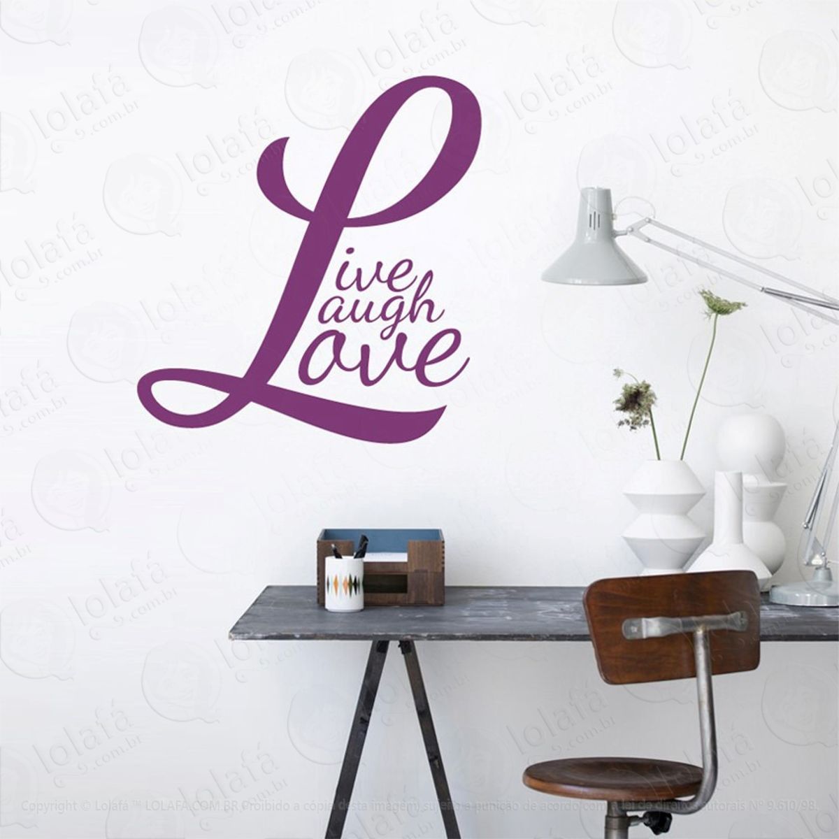 Live, Laugh, Love Adesivo de Parede Frase Personalizada para Sala, Quarto, Porta e Vidro Mod:174