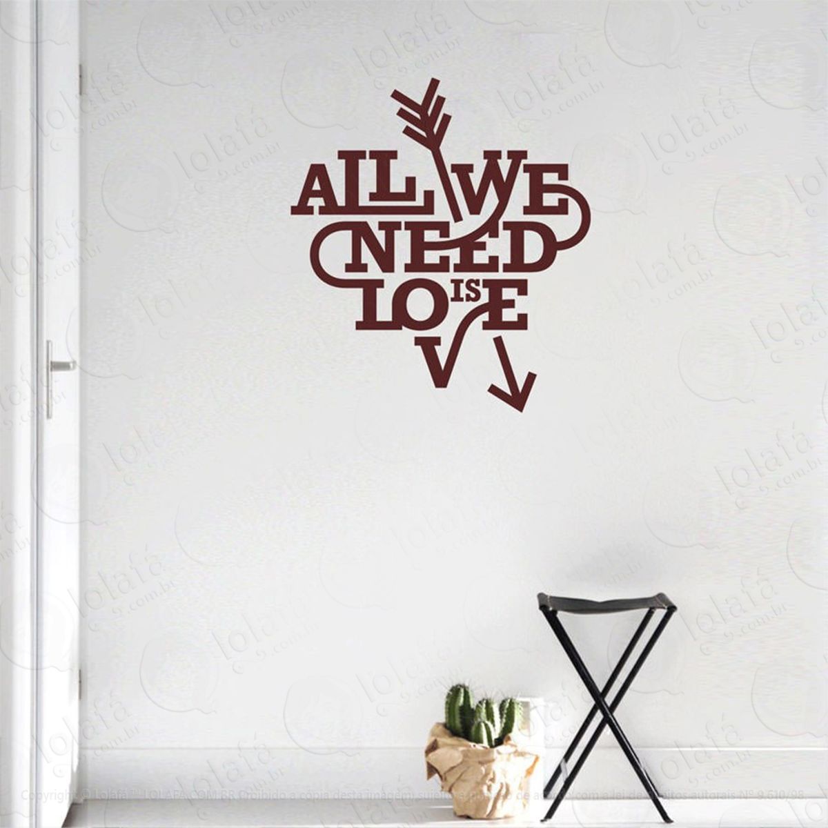 All We Need Is Love Adesivo de Parede Frase Personalizada para Sala, Quarto, Porta e Vidro Mod:175
