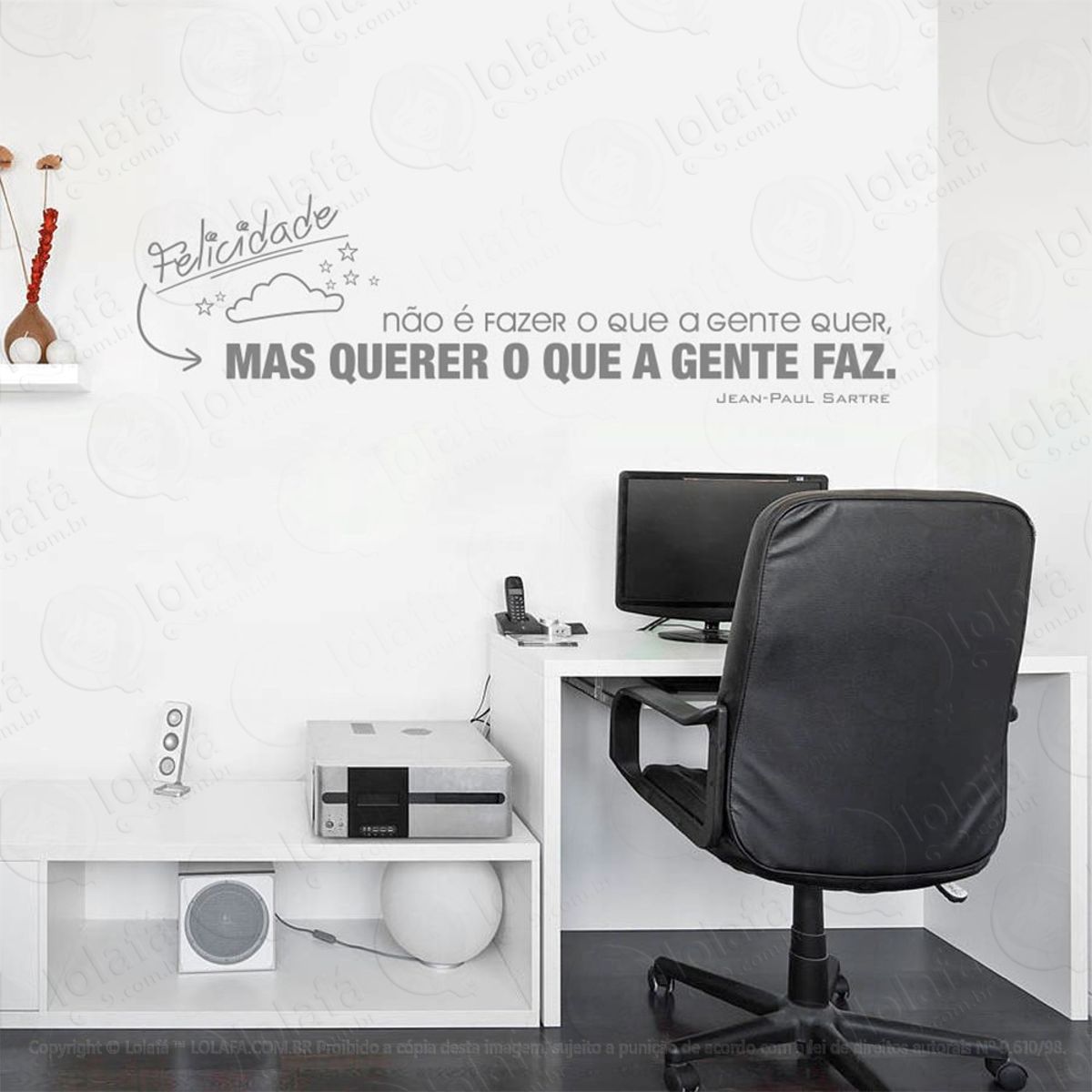 Felicidade Adesivo de Parede Frase Personalizada para Sala, Quarto, Porta e Vidro Mod:178
