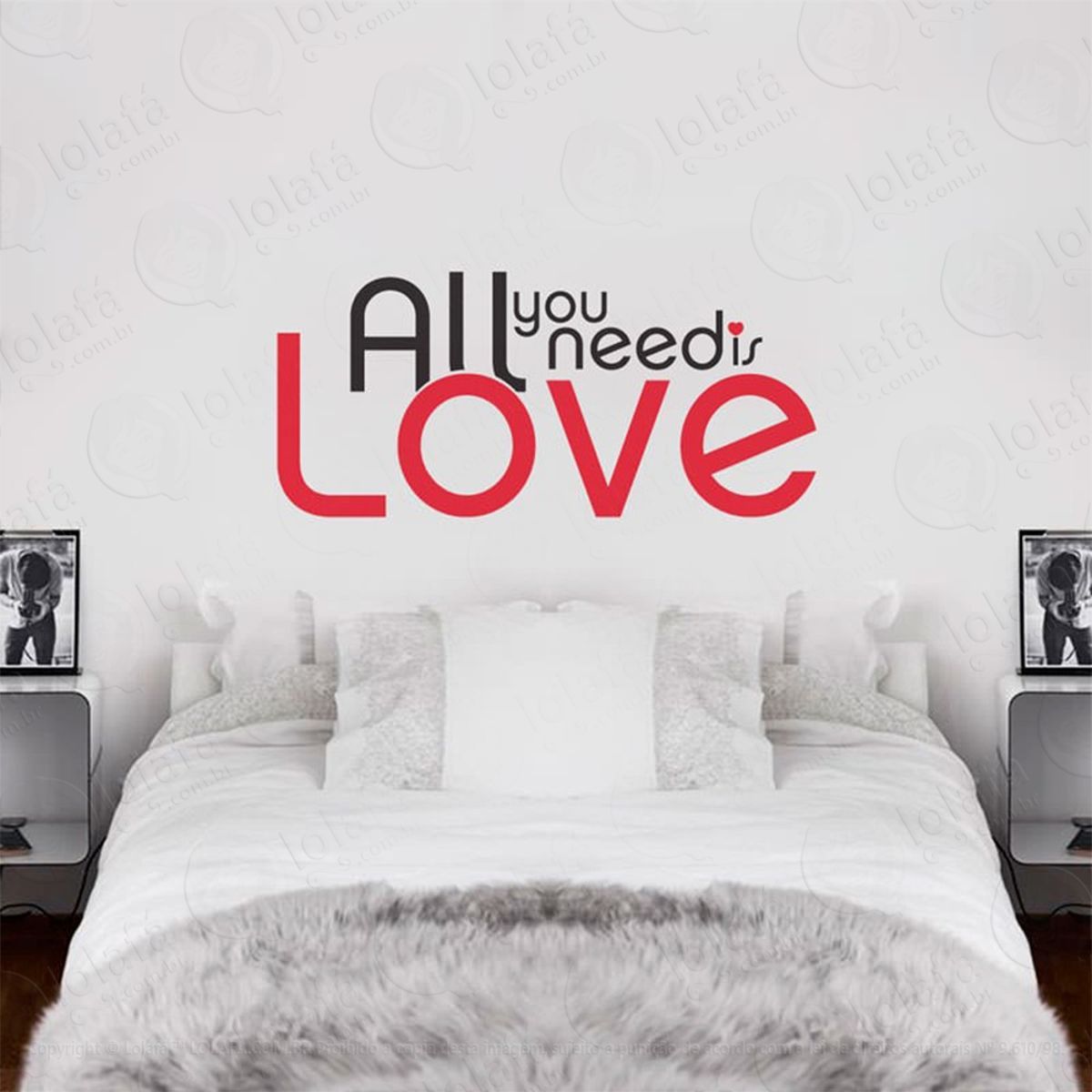 All You Need Is Love Adesivo de Parede Frase Personalizada para Sala, Quarto, Porta e Vidro Mod:182