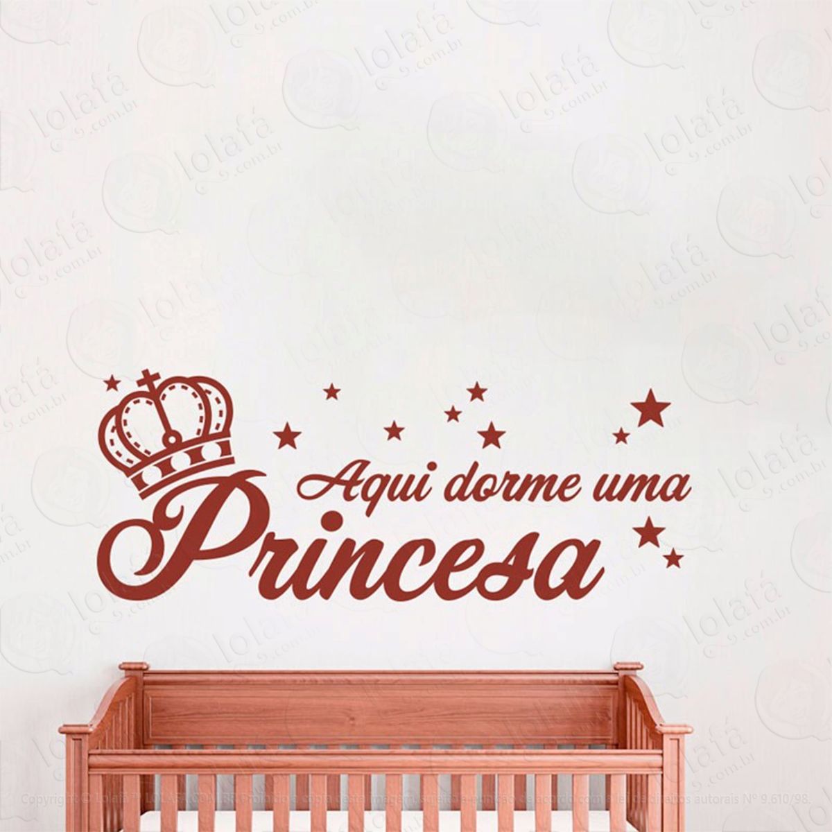 Aqui Dorme Uma Princesa Adesivo de Parede Frase Personalizada para Sala, Quarto, Porta e Vidro Mod:186