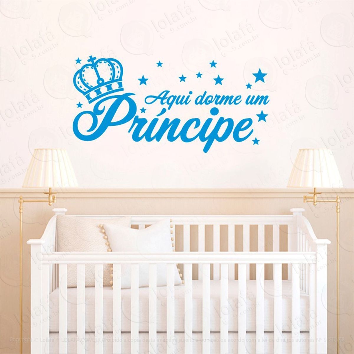 Aqui Dorme Um Príncipe Adesivo de Parede Frase Personalizada para Sala, Quarto, Porta e Vidro Mod:194