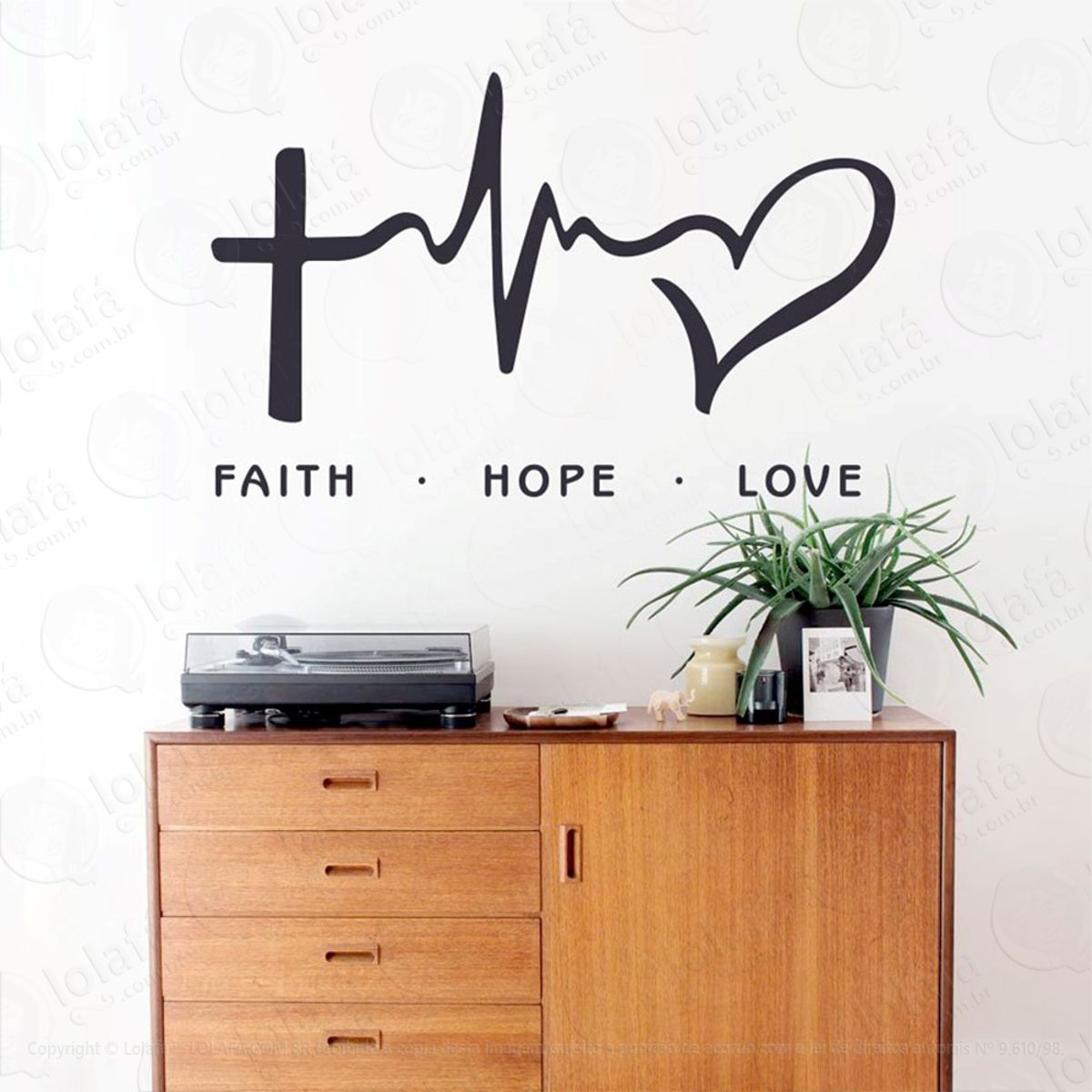 Faith, Hope, Love Adesivo de Parede Frase Personalizada para Sala, Quarto, Porta e Vidro Mod:197